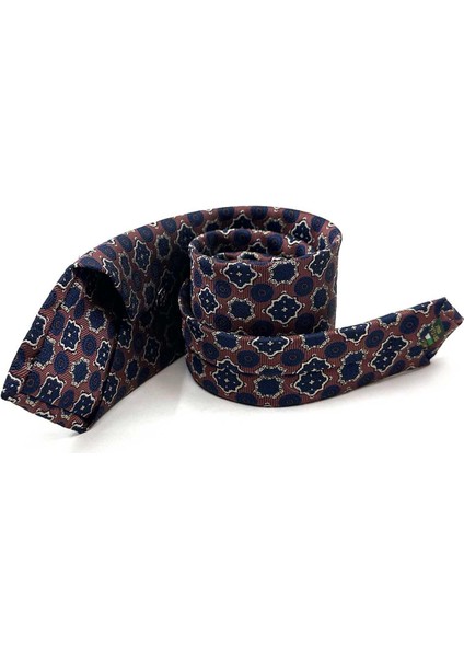 Kahverengi Motif Desen Mendilli Klasik Kravat KK12967