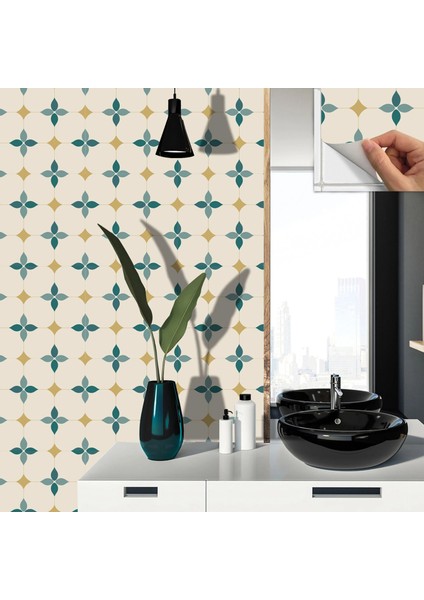 Kendinden Yapışkanlı Zümrüt Çiçekli Desenli Pvc Karo 30X30 cm (33 Adet) 3 M2