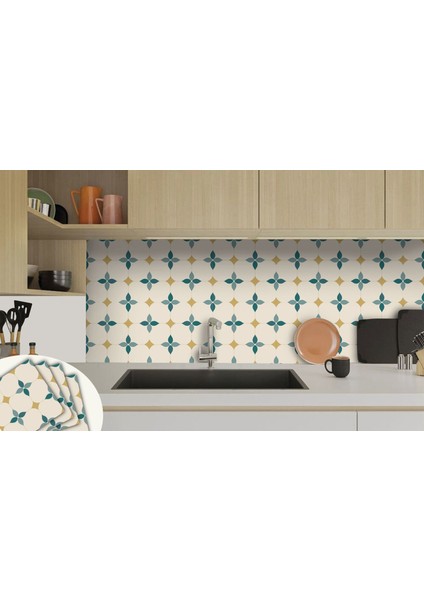 Kendinden Yapışkanlı Zümrüt Çiçekli Desenli Pvc Karo 30X30 cm (33 Adet) 3 M2