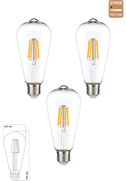 LED E27 ST64 Ampul 6W 2700K Gün Işığı Erd-85