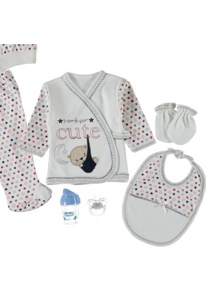 7'li Bebek Zıbın Seti - Cute Baskılı Emzikli