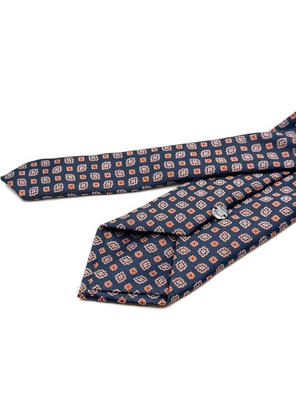 Turuncu - Laci Motif Desen Mendilli Klasik Kravat KK12984