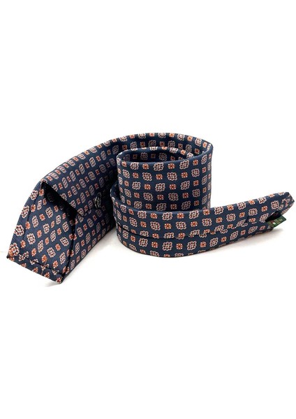 Turuncu - Laci Motif Desen Mendilli Klasik Kravat KK12984