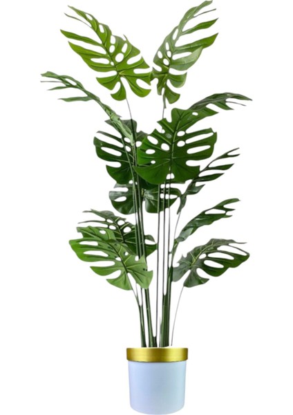 Yapay Ağaç Monstera Deve Tabanı Ağacı 180 cm 16 Yaprak beyaz gold saksı