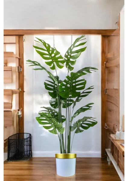 Yapay Ağaç Monstera Deve Tabanı Ağacı 180 cm 16 Yaprak beyaz gold saksı