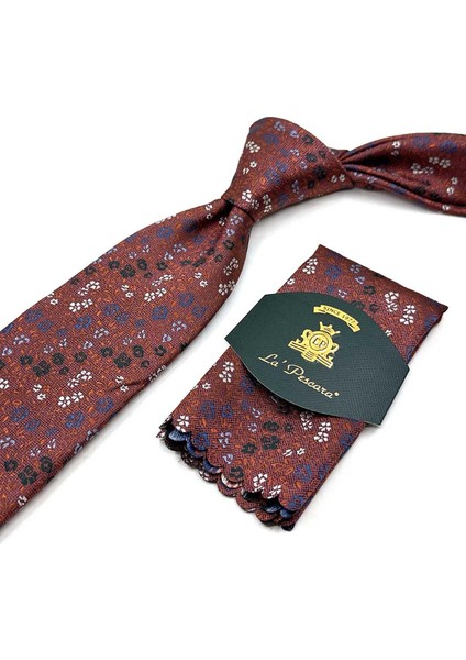 Turuncu Çiçek Desen Mendilli Klasik Kravat KK13157 modelleri