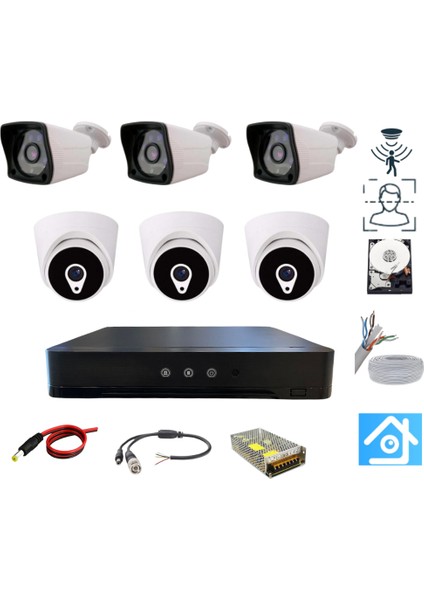 3 İç 3 Dış Kameralı 2 Mp 1080P 3.6 mm Geniş Açılı 320 GB Harddisk Dahil Ahd Güvenlik Kamera Seti - ST-233320