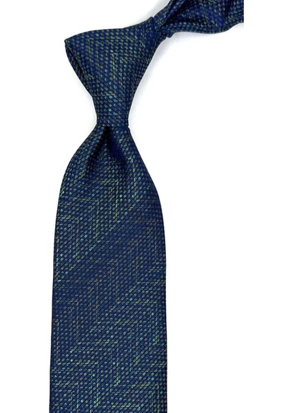 Yeşil - Lacivert Kum Desen Mendilli Klasik Kravat KK12936