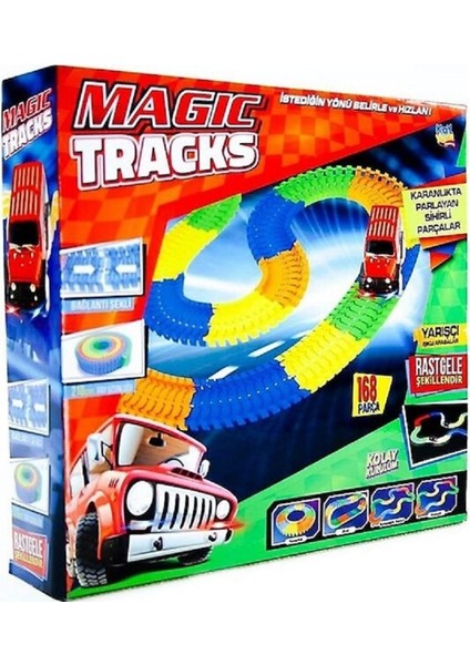 Magıc Track Yarış Pisti Fosforlu Raylar 168 Parça 2.10 cm 1 Arabalı Eğitici Oyuncak Yarış Seti