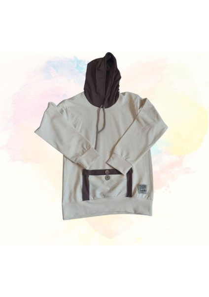 Kahve&krem Rengi Kapşonlu Sweatshirt