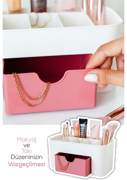7 Bölmeli Pembe Çekmeceli Düzenleyici, Makyaj ve Takı Organizatörü fiyatları