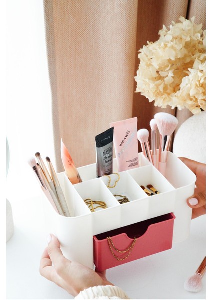 7 Bölmeli Pembe Çekmeceli Düzenleyici, Makyaj ve Takı Organizatörü modelleri