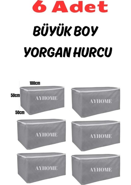 6 Li Gri Çok Amaçlı Büyük Boy Hurç, Düzenleyici ve Yorgan Saklama Çözümü