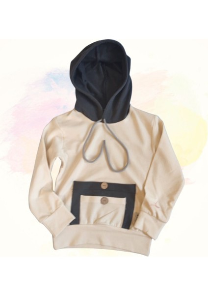 Lacivert&krem Kapüşonlu Sweatshirt