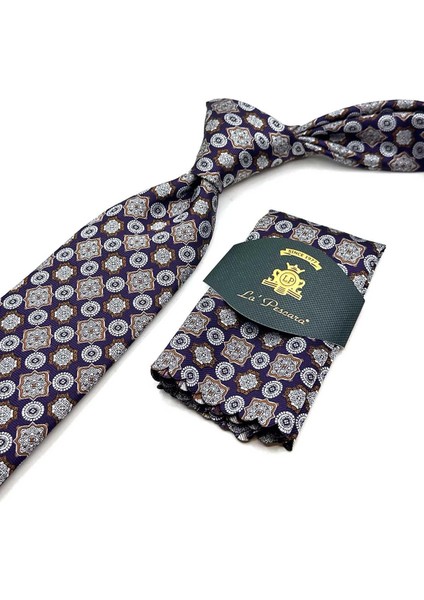 Mürdüm Motif Desen Mendilli Klasik Kravat KK12969
