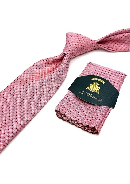 Pembe Nokta Desen Mendilli Klasik Kravat KK12899