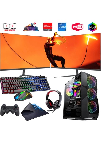 I7 13700F 16GB Ddr4 512GB M2 8gb RX580 Çift 24" Monitörlü Oyun Bilgisayarı (Gaming Set)