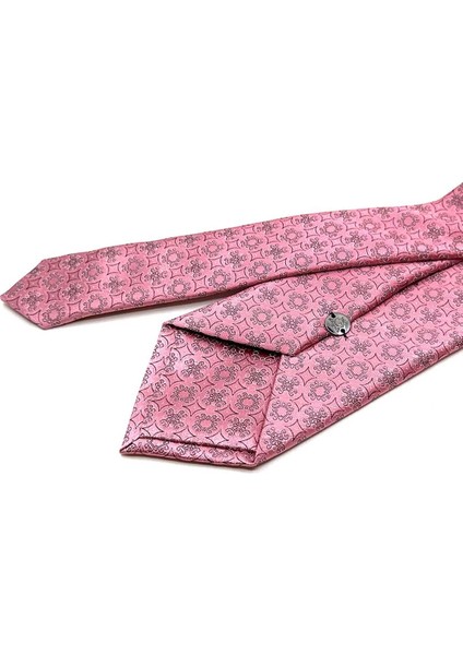 Pembe Motif Desen Mendilli Klasik Kravat KK12837