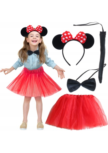 Minnie Mouse Kostüm Seti Etek Taç Kuyruk Papyon Gösteri Seti (4172)