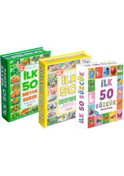 Flash Cards 3’lü Set ( Ilk 50 Meyve Sebze - Ilk 50 Hayvan - Ilk 50 Sözcük )