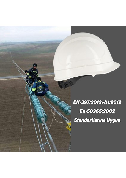Elektrikçi Bareti Baş Koruyucu Baret Beyaz En 397:2012+A1:2012 Standartlara Uygun Kayışlı Ter Bezli indirimleri