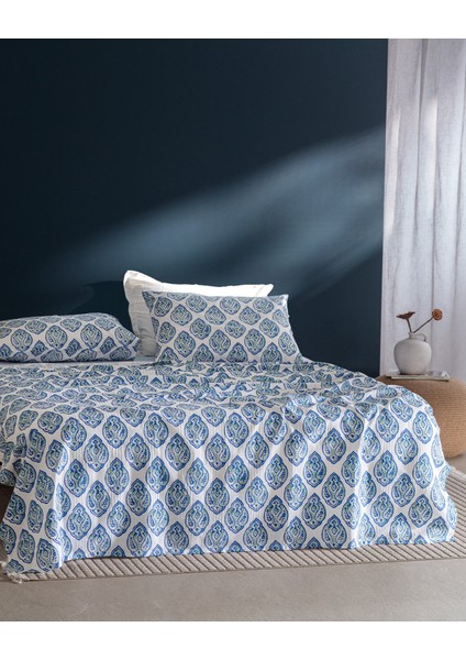 Searlas King Size Pamuklu Ecocell Baskılı Pike Takımı - Lacivert