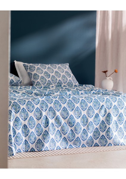 Searlas King Size Pamuklu Ecocell Baskılı Pike Takımı - Lacivert