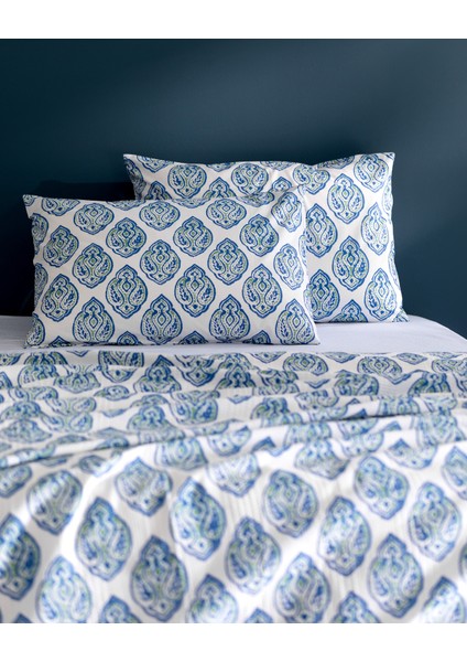 Searlas King Size Pamuklu Ecocell Baskılı Pike Takımı - Lacivert