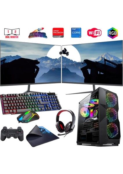 I7 13700F 32GB Ddr4 1tb M2 8gb RX580 Çift 24" Monitörlü Oyun Bilgisayarı (Gaming Set)