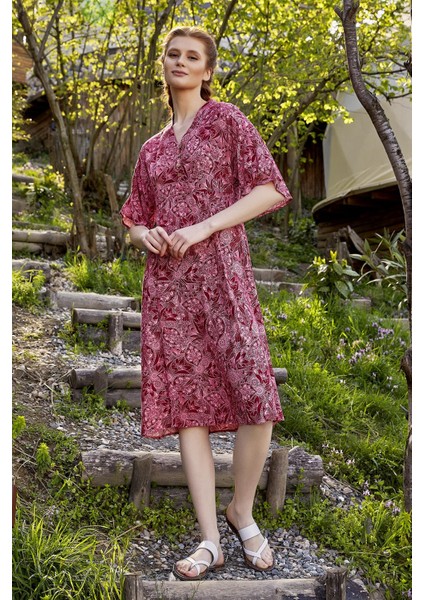 Düğme Detaylı V Yaka Yarım Kol Yazlık Elbise modelleri