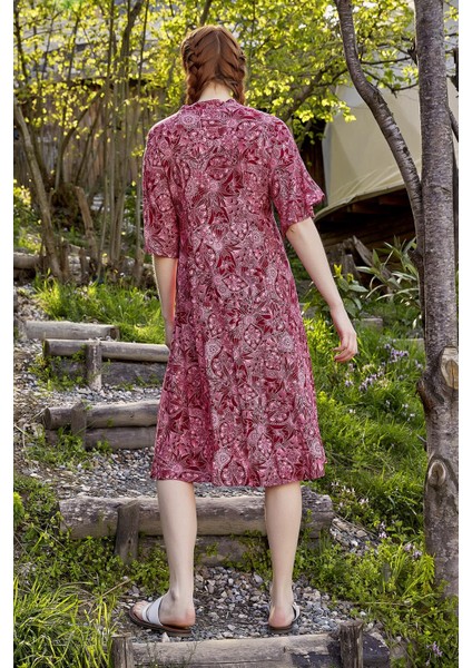 Düğme Detaylı V Yaka Yarım Kol Yazlık Elbise indirimleri