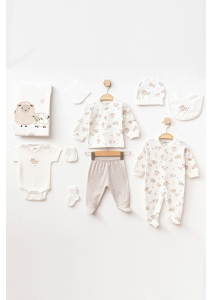Erkek Bebek Kuzu Desenli 10' Lu Hastane Çıkış Seti 0 Ay - 3 Ay