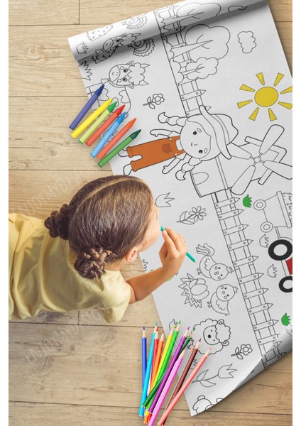 Çiftlik Temalı Aktivite Boyama Kağıdı 2.5 Metre Rulo - Bebek ve Çocuk Için Eğitici Aktivite Kağıdı