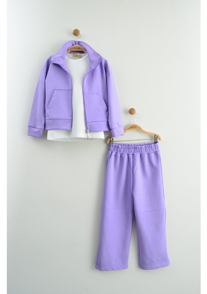 Lila Kız Çocuk Üçlü Eşofman Takımı (3-10 Yaş)