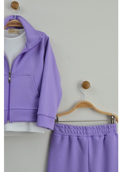 Lila Kız Çocuk Üçlü Eşofman Takımı (3-10 Yaş) modelleri