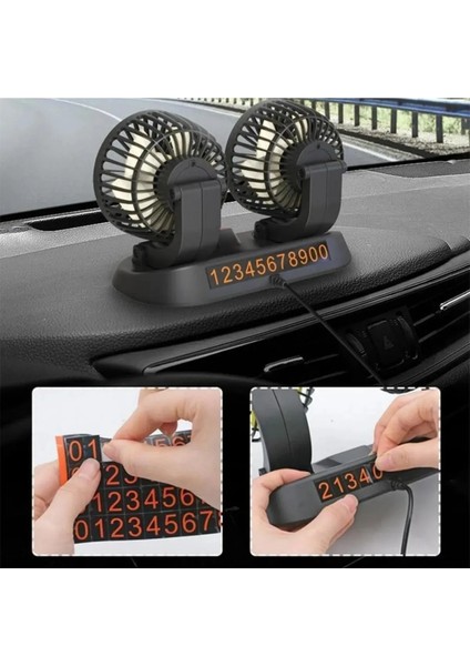 Araç Içi Vantilatör 360° Dönebilen Torpido Üstü Çift Başlıklı Vantilatör USB Girişli Soğutucu Fan