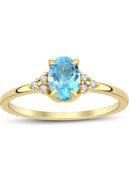 Blue Topaz Oval Tektaş Pırlanta Yüzük