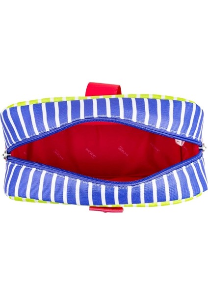 Serve Kilitli Çok Amaçlı Çanta - Çizgili Model Kalem Kutusu / Makyaj Çantası Yeşil-Pembe-Mor