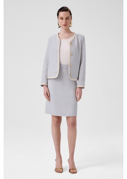 Açık Mavi Gold Düğmeli Tüvit Kadın Ceket