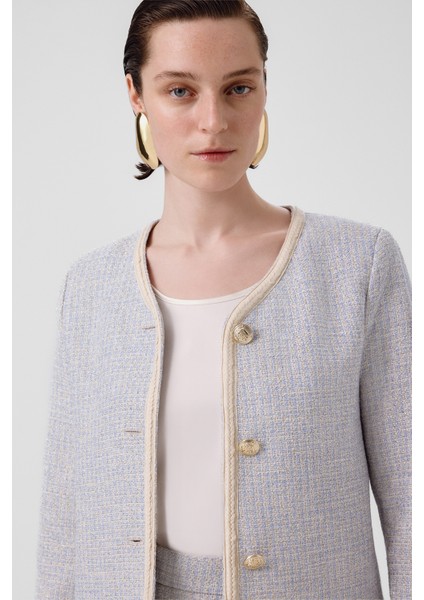 Açık Mavi Gold Düğmeli Tüvit Kadın Ceket modelleri