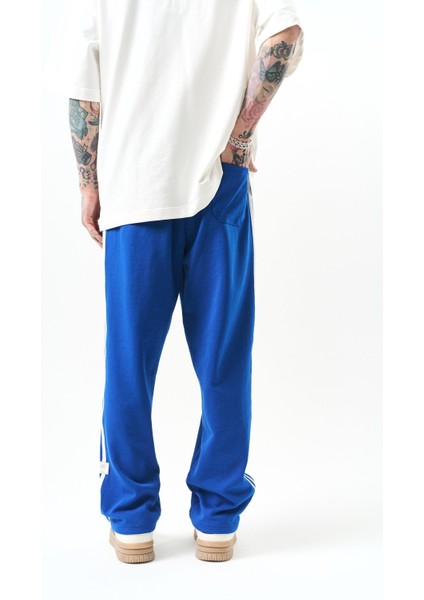 Erkek 3\'lü Şerit Detaylı Interlok Baggy Eşofman Altı Saks
