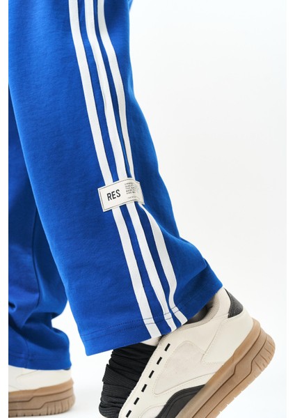 Erkek 3\'lü Şerit Detaylı Interlok Baggy Eşofman Altı Saks