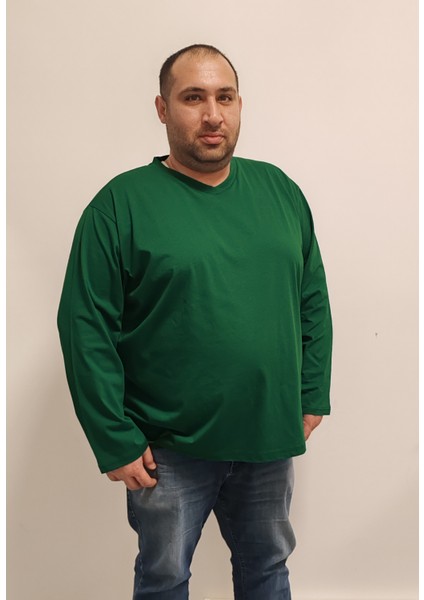 Büyük Beden Ünisex V Yaka Uzun Kol