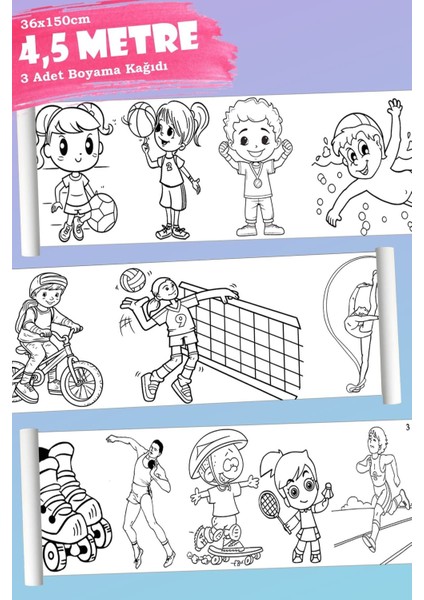 Spor Temalı Eğitici Aktivite Dev Boyama Kağıdı 4,5 Metre