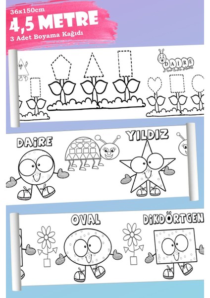 Geometrik Temalı Eğitici Aktivite Boyama Kağıdı 4,5 Metre
