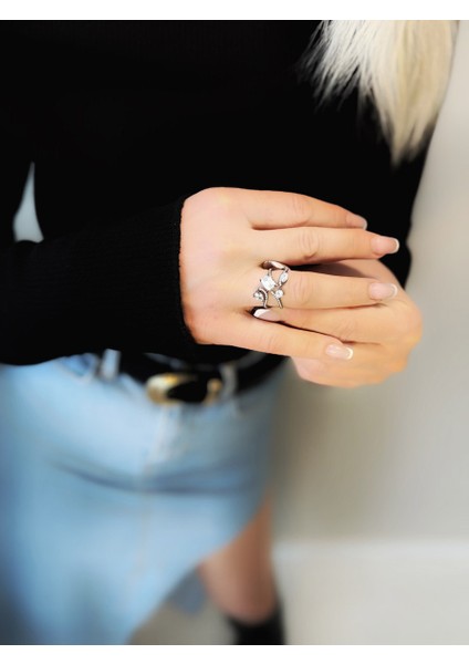 Sarmaşık Black Rodhium Baget Safir Zircone Taşlı Gümüş Yüzük