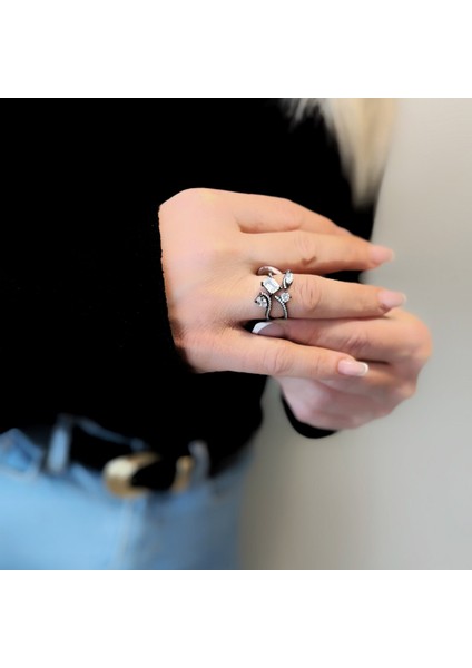 Sarmaşık Black Rodhium Baget Safir Zircone Taşlı Gümüş Yüzük