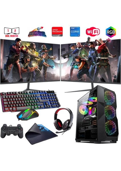 I7 14700F 16GB Ddr4 512GB M2 8gb RX580 Çift 24" Monitörlü Oyun Bilgisayarı (Gaming Set)