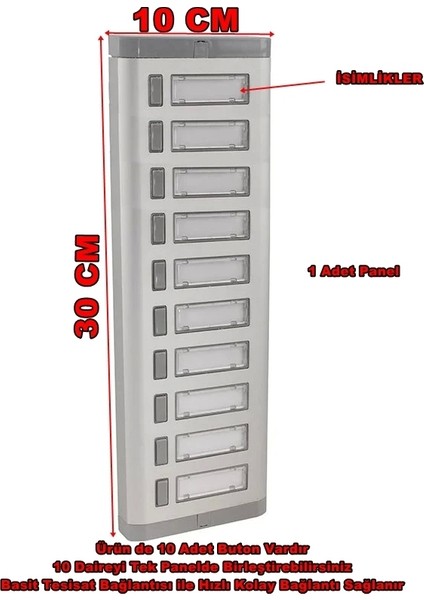 Işıksız 10LU Etiketli Alüminyum Zil Paneli 10 Butonlu fiyatları