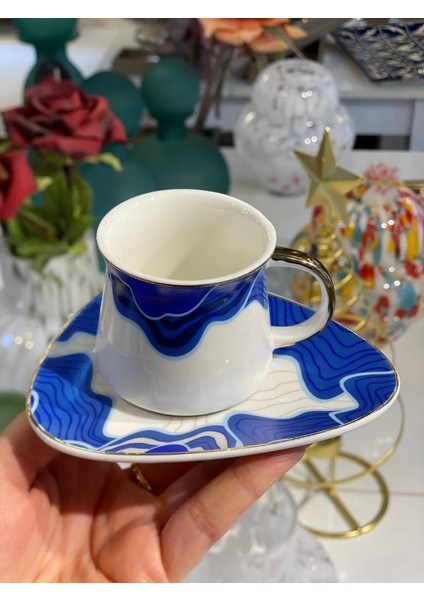 Mavi Desenli 6 Kişilik Türk Kahvesi Fincanı